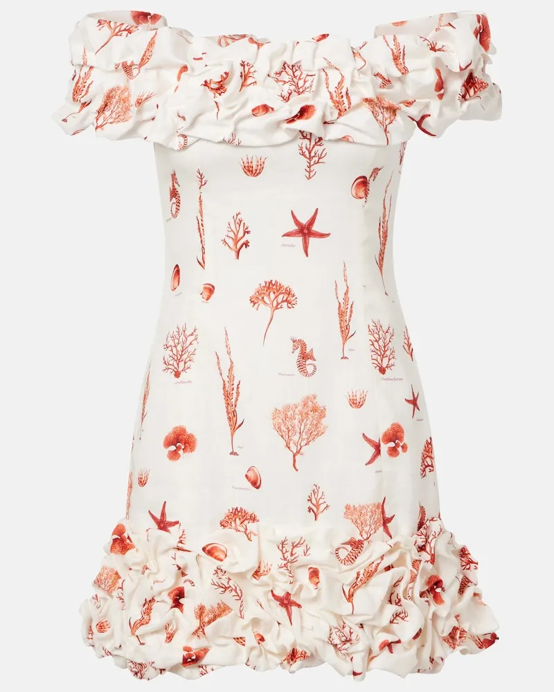 AGUA BENDITA Off-Shoulder-Minikleid Jardin aus Leinen Weiß