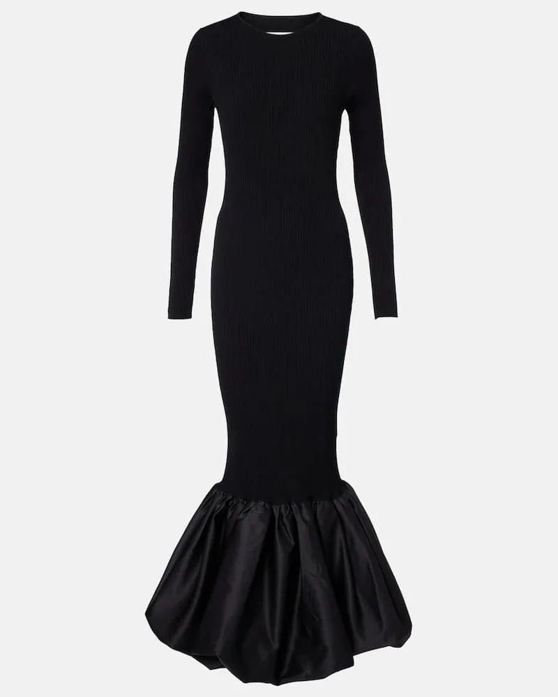 ROTATE Birger Christensen Maxikleid aus Rippstrick Schwarz