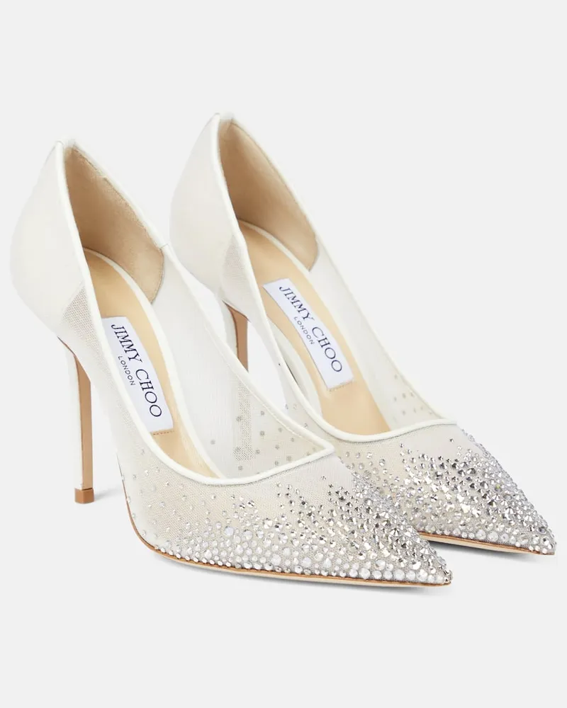 Jimmy Choo Pumps Love 100 aus Mesh mit Kristallen Weiß