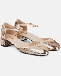 Prada Mary-Jane-Pumps mit Pailletten Gold