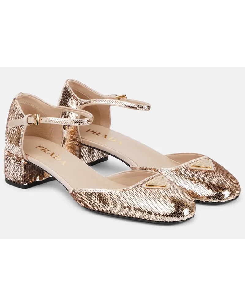 Prada Mary-Jane-Pumps mit Pailletten Gold