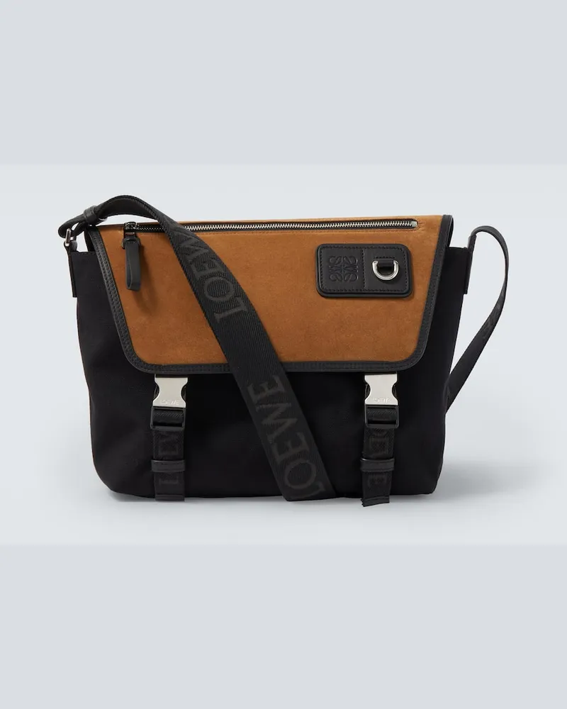 Loewe Messenger Bag Flex Medium aus Canvas und Veloursleder Schwarz