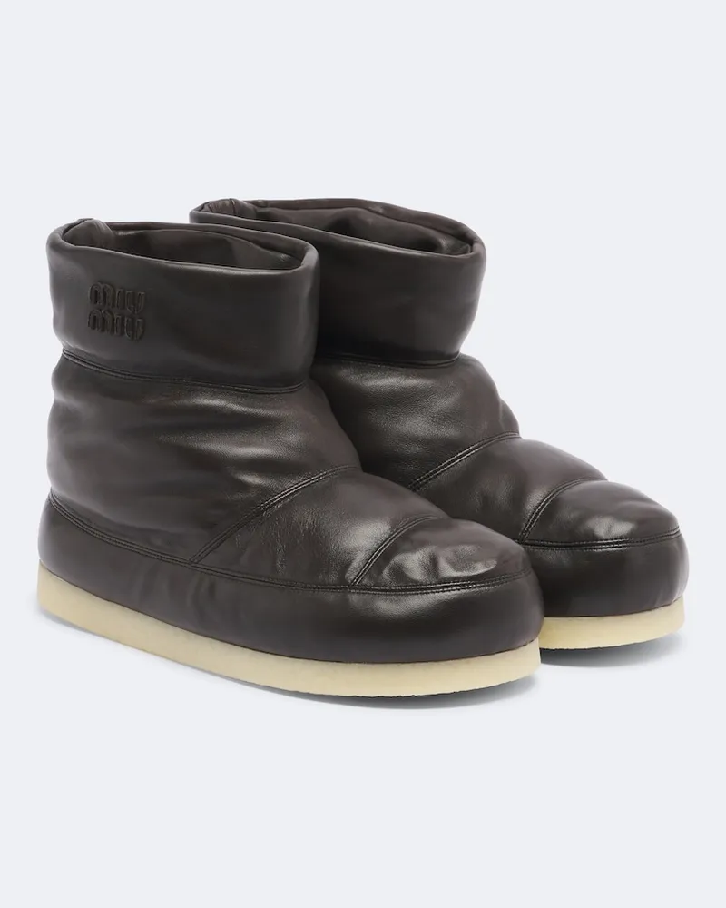 Miu Miu Wattierte Ankle Boots aus Leder Braun