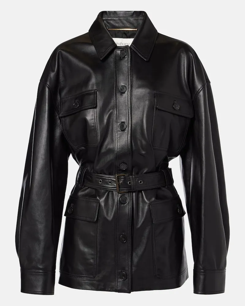 Saint Laurent Lederjacke Saharienne Schwarz