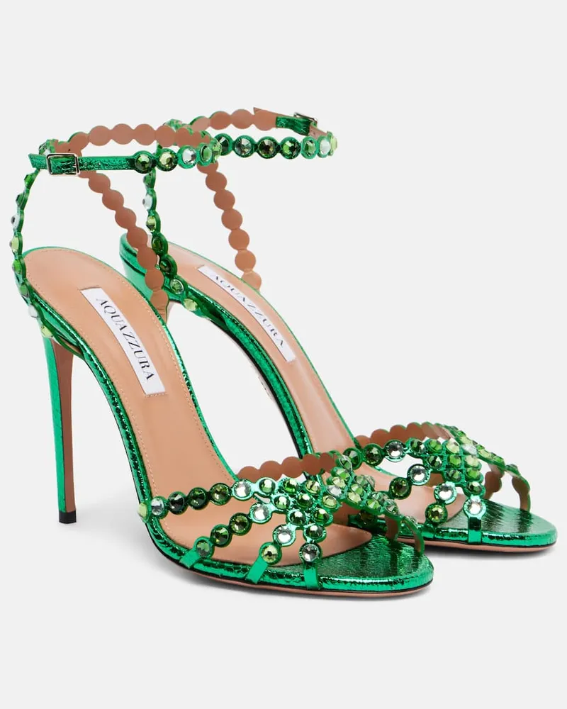 Aquazzura Verzierte Sandalen Tequila aus Metallic-Leder Grün