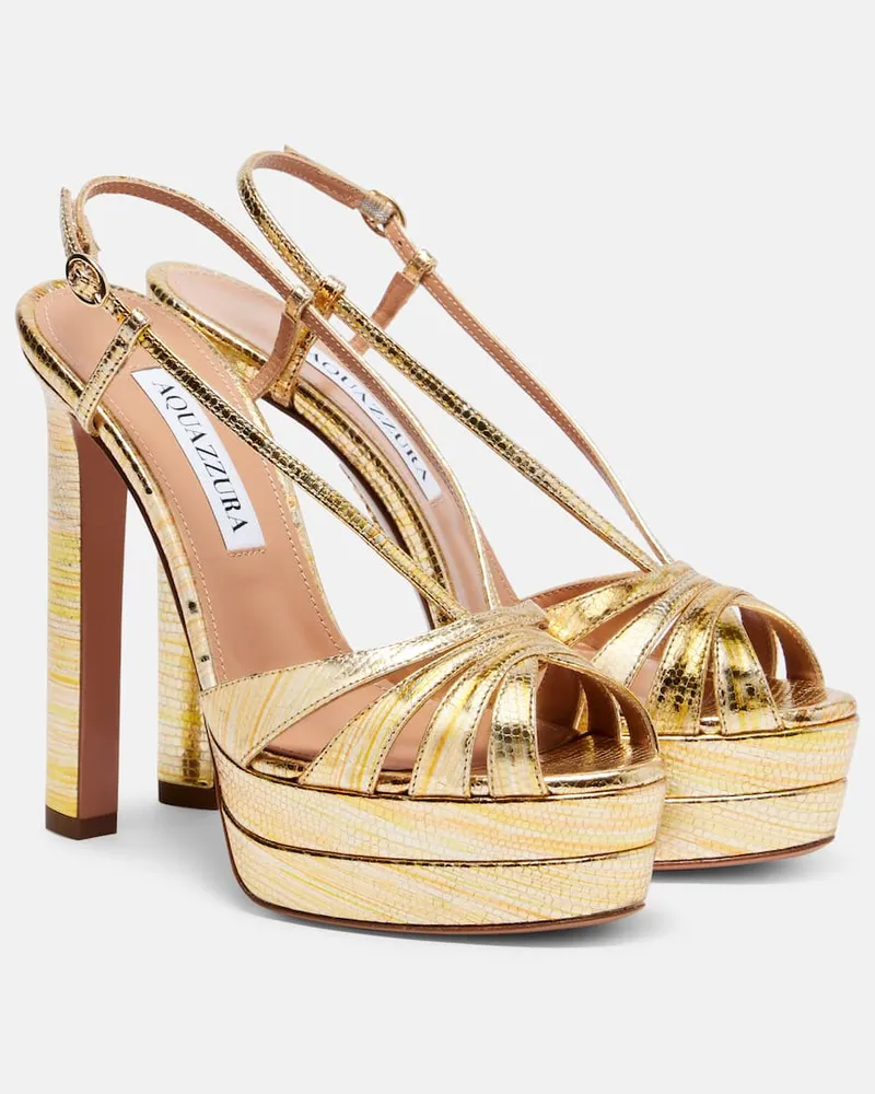 Aquazzura Plateausandalen Aimée 130 aus Metallic-Leder Gold