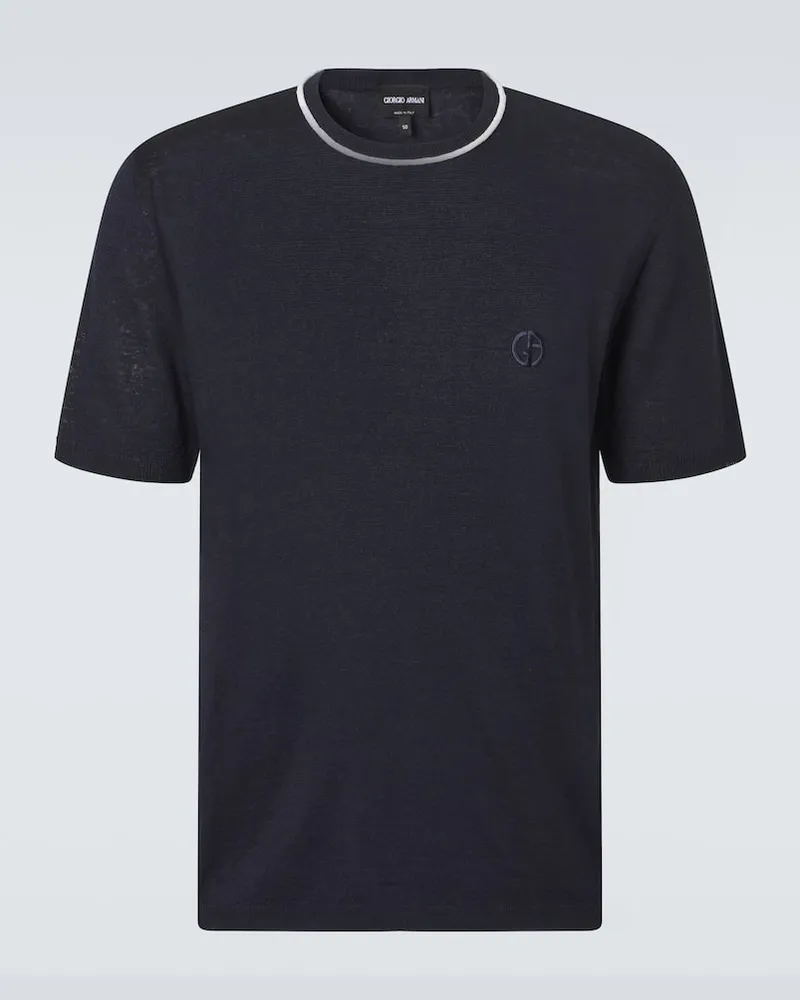Giorgio Armani T-Shirt aus Leinen und Seide Blau