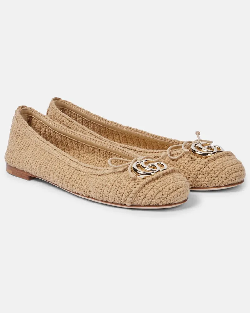 Gucci Ballerinas Marmont GG aus Häkelstrick Beige
