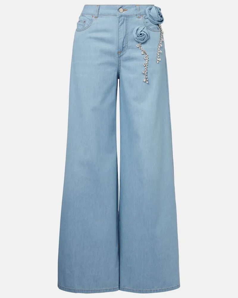 Area Wide-Leg Jeans mit Kristallen Blau