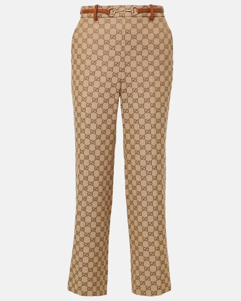 Gucci Gerade Cropped-Hose Horsebit GG aus Canvas Beige