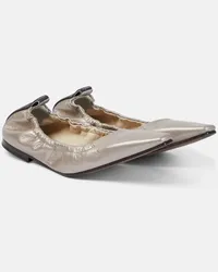 Brunello Cucinelli Ballerinas aus Metallic-Leder Silber