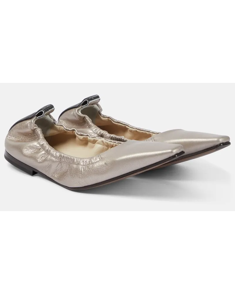 Brunello Cucinelli Ballerinas aus Metallic-Leder Silber