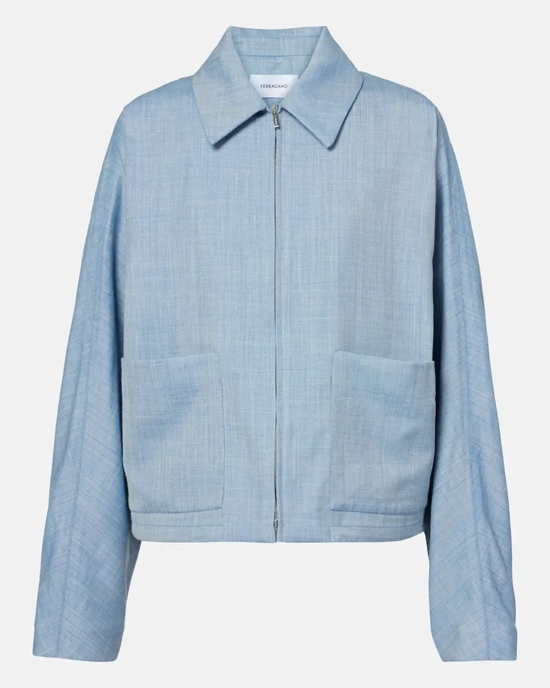 Ferragamo Blouson aus einem Wollgemisch Blau