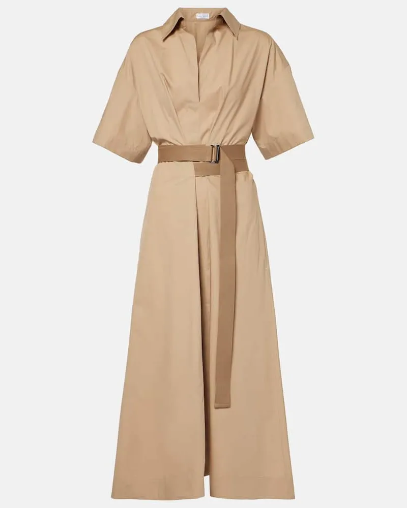 Brunello Cucinelli Hemdblusenkleid aus Baumwolle Beige