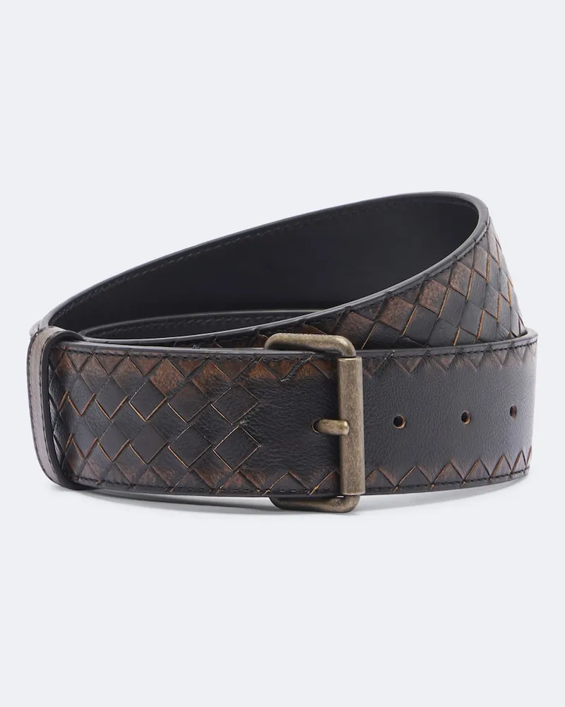 Bottega Veneta Gürtel Johnny Intrecciato aus Leder Schwarz