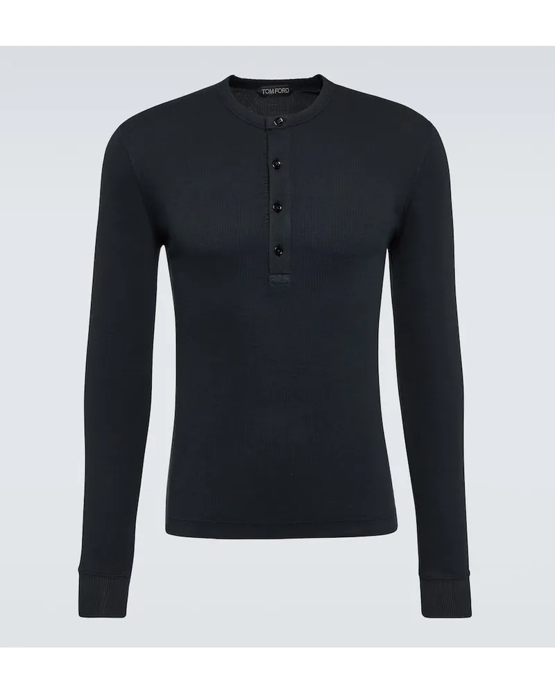 Tom Ford Henley-Hemd aus Rippstrick Schwarz