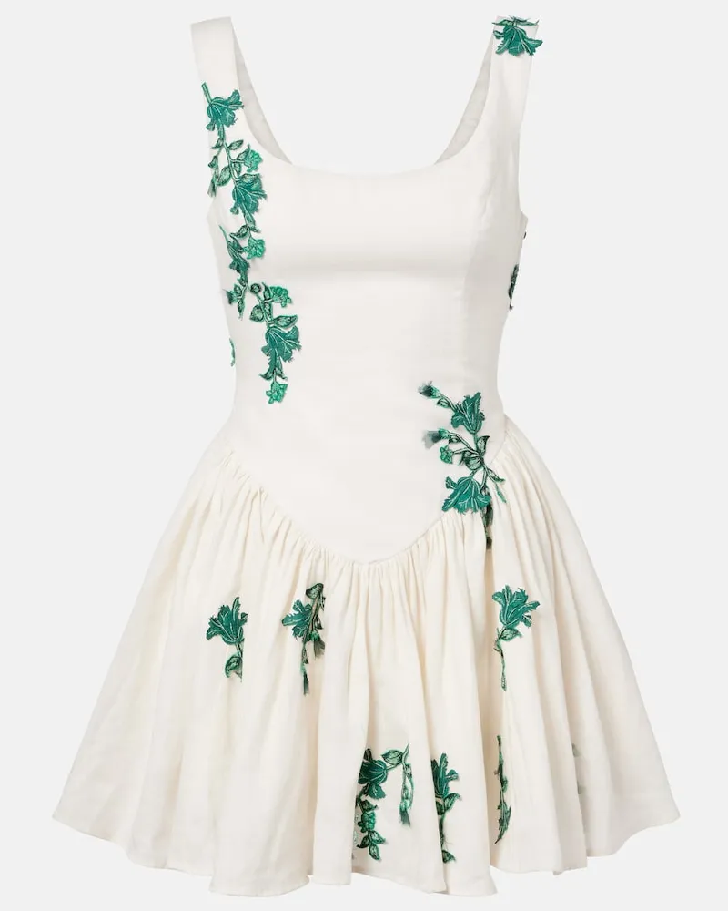 AGUA BENDITA Besticktes Minikleid Pluma aus Baumwolle Weiß