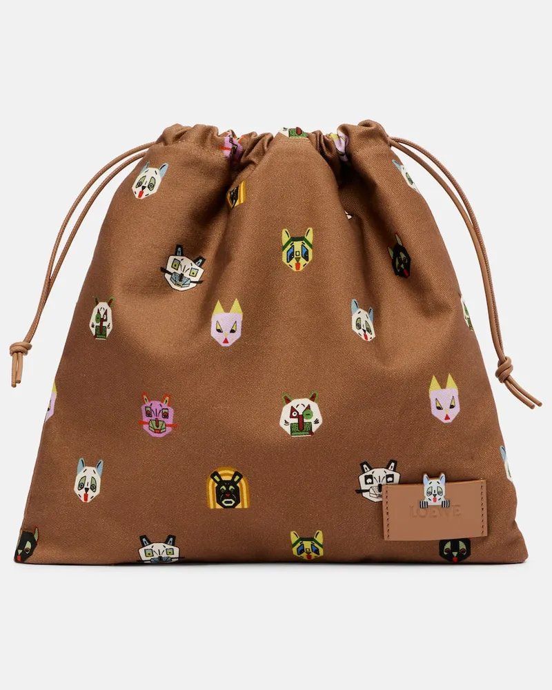 Loewe X Louis Wain Clutch aus Baumwolle mit Leder Braun