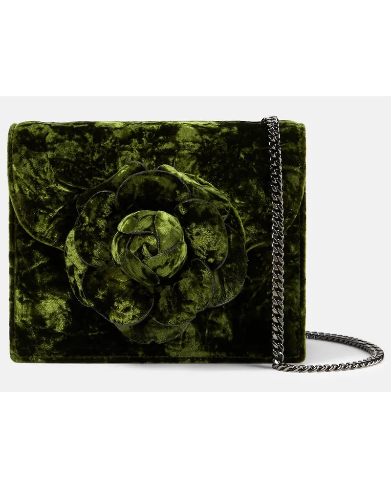 Oscar de la Renta Schultertasche Tro Mini aus Samt Gruen