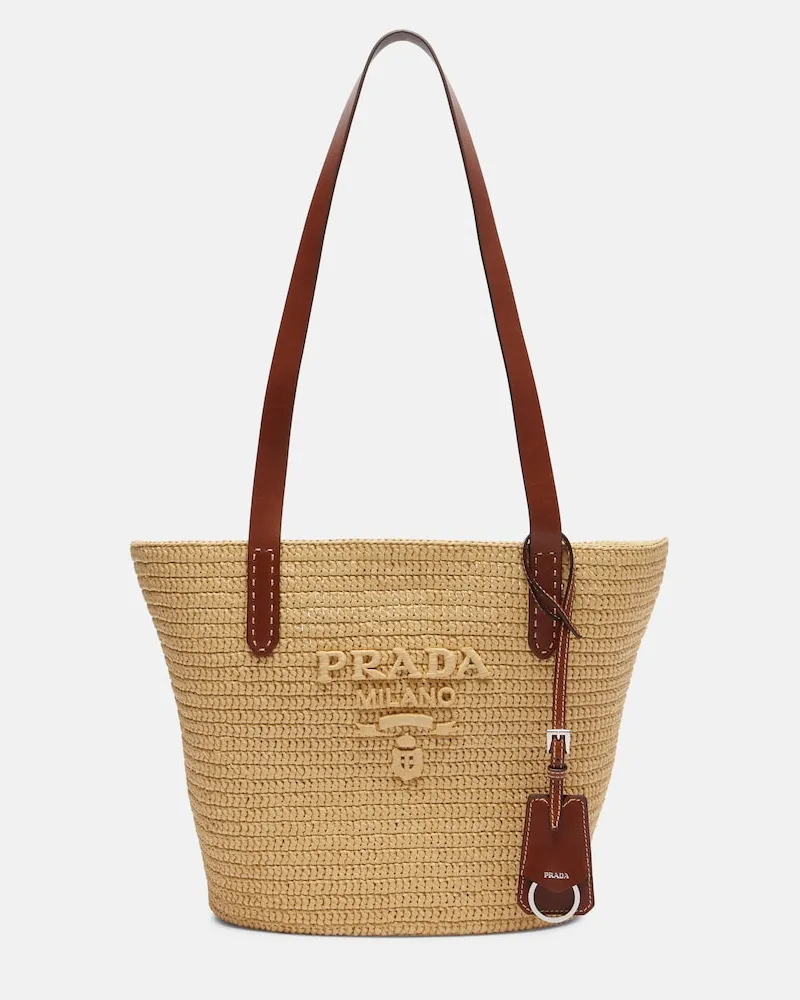 Prada Tote Bag Medium aus Häkelstrick Beige