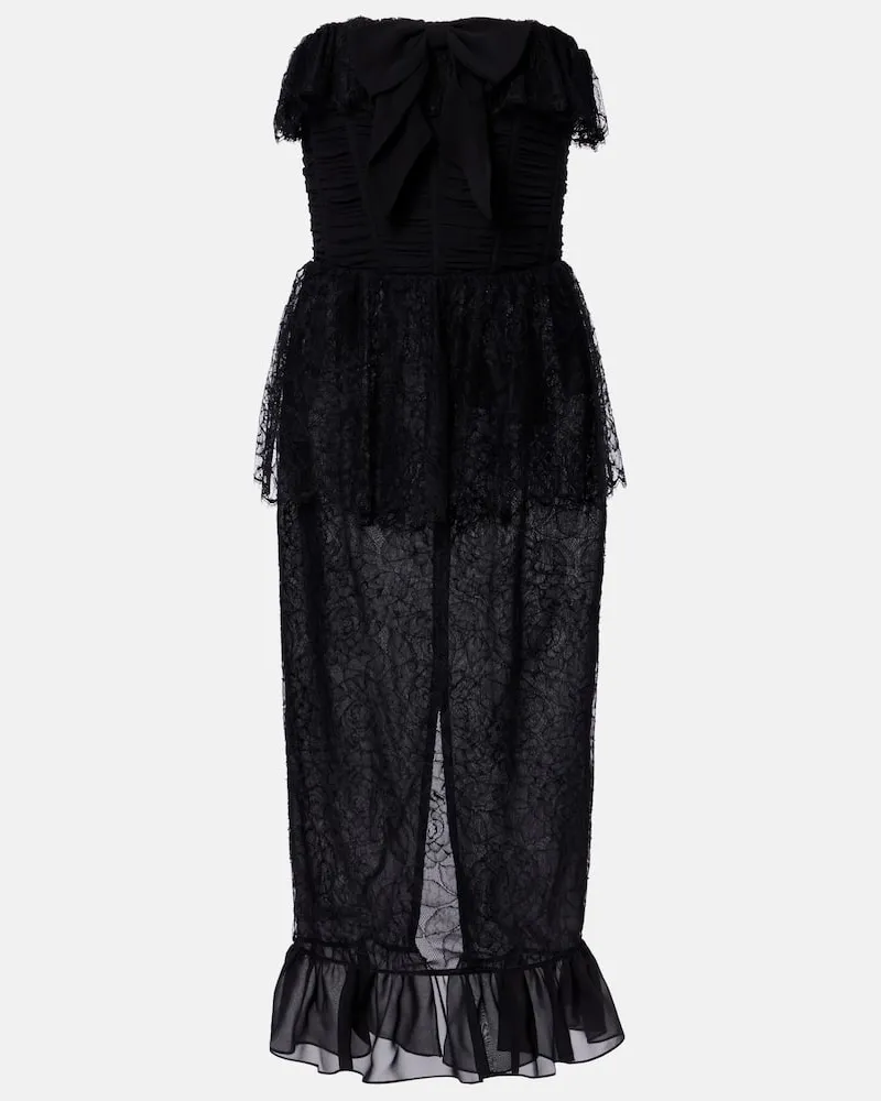 Alessandra Rich Bustier-Kleid aus Seiden-Georgette mit Spitze Schwarz