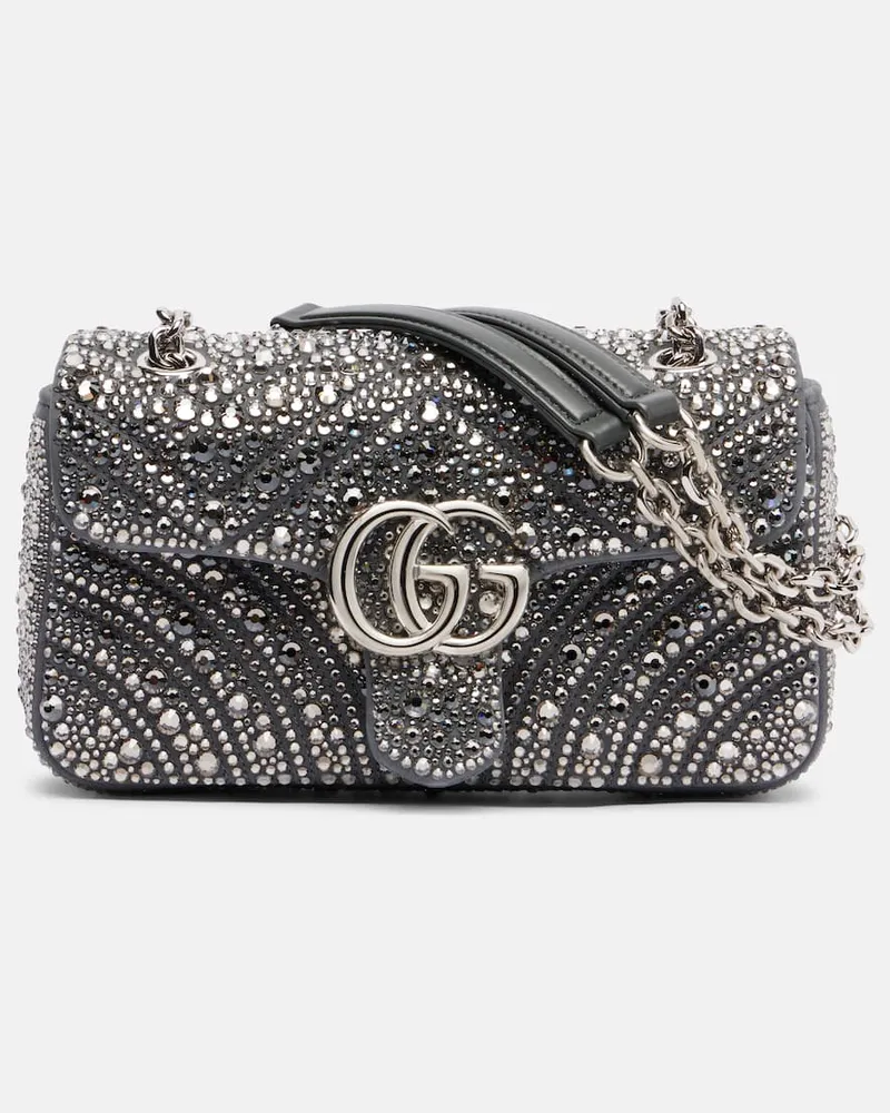 Gucci Schultertasche GG Marmont Medium aus Leder Grau