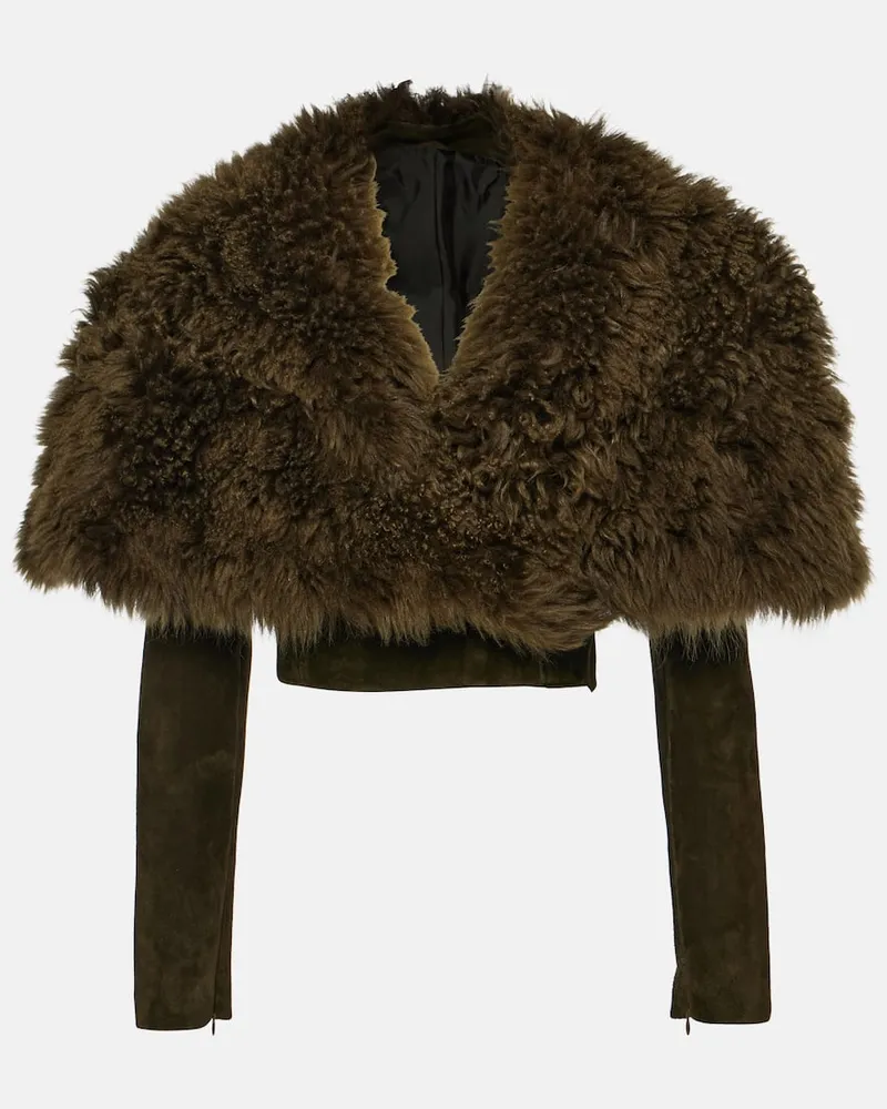 Alaïa Alaïa Cropped-Jacke aus Shearling und Veloursleder Grün
