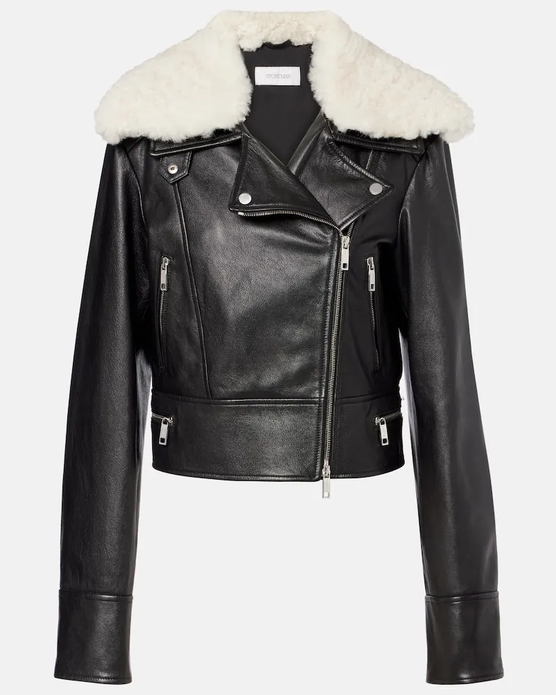 SPORTMAX Lederjacke Toscana mit Shearling Schwarz