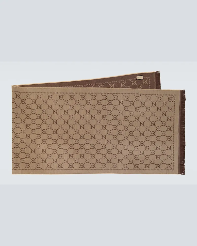 Gucci Schal GG aus Woll-Jacquard Braun