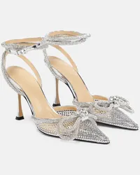 Mach & Mach Verzierte Pumps Double Bow mit Metallic-Leder Silber