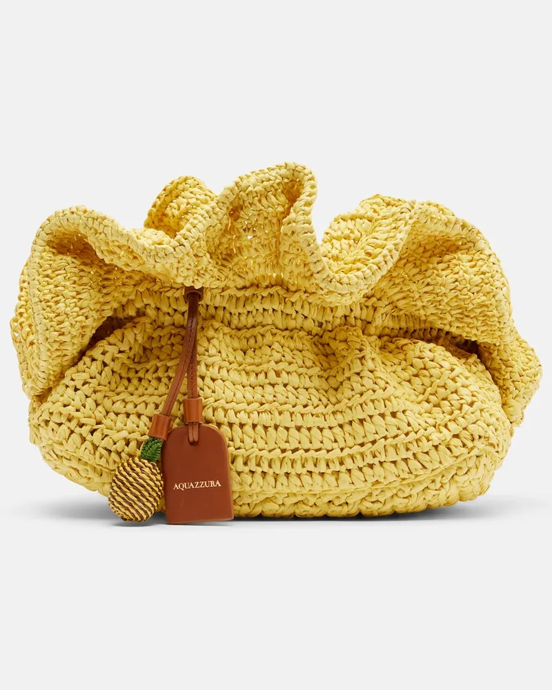 Aquazzura Clutch Paradise aus Raffiabast Gelb