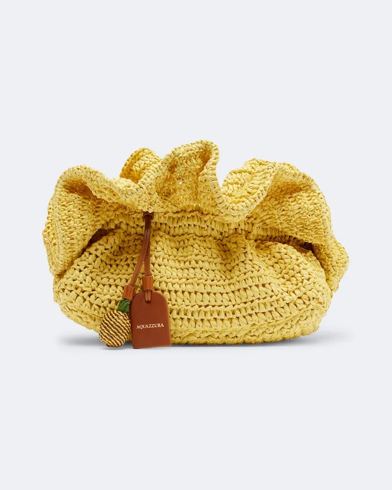 Aquazzura Clutch Paradise aus Raffiabast Gelb