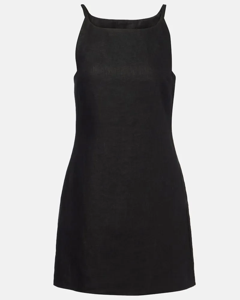 Posse Minikleid Neve aus Leinen Schwarz