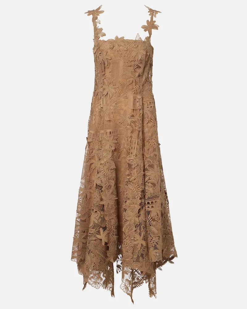 Oscar de la Renta Midikleid aus Guipure-Spitze Braun