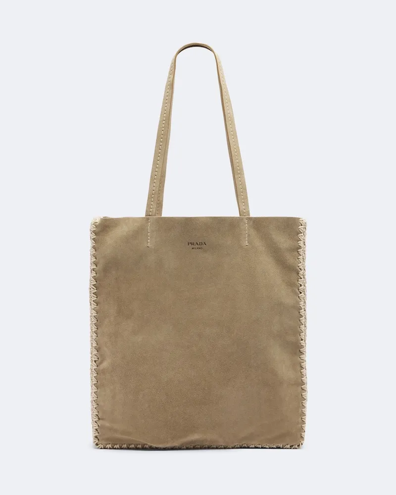 Prada Shopper Large aus Veloursleder Beige