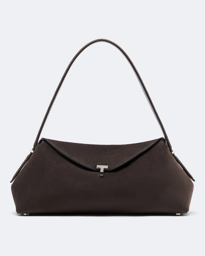 Totême Schultertasche T-Lock Medium aus Veloursleder Braun