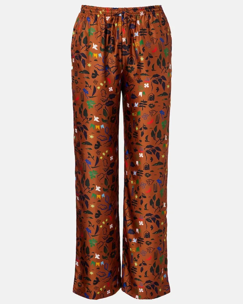 ASCENO Hose Aurelia aus Seiden-Twill Braun