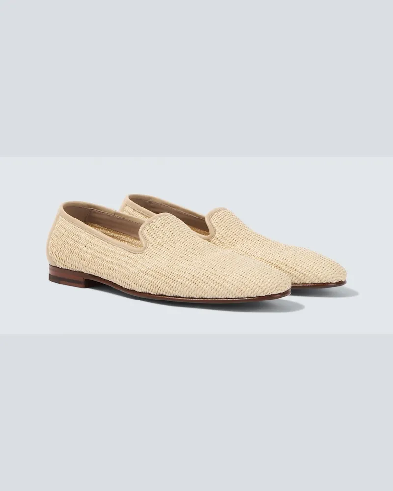 Manolo Blahnik Loafers Mario aus Raffiabast mit Leder Beige
