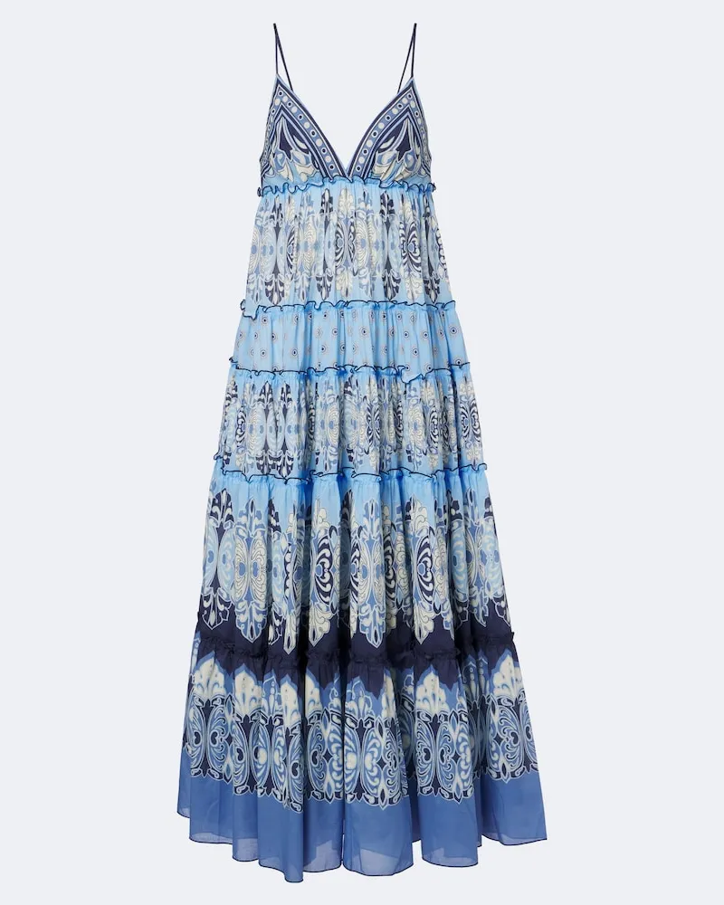La DoubleJ Bedrucktes Maxikleid Nymph aus Baumwolle Blau