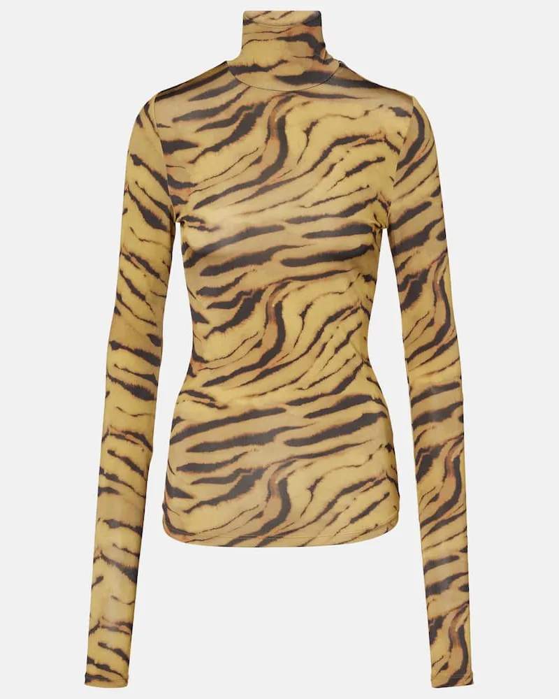 Ganni Bedrucktes Top aus Jersey Beige