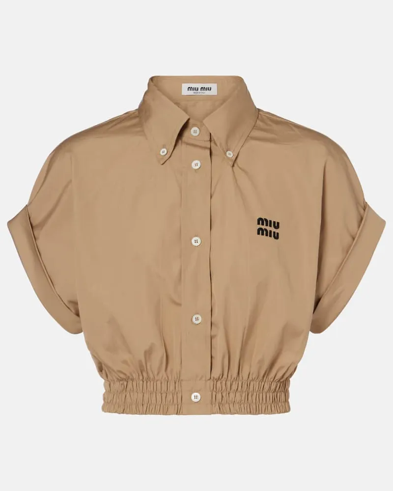 Miu Miu Cropped-Top aus Baumwollpopeline Beige