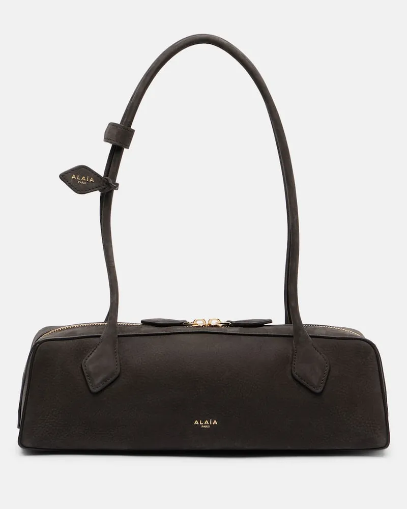 Alaïa Alaïa Schultertasche Le Teckel Medium aus Veloursleder Grau