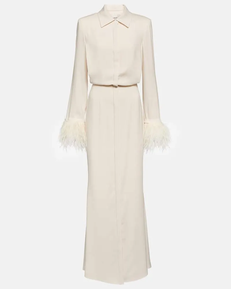 Roland Mouret Hemdblusenkleid aus Crêpe mit Federn Weiß