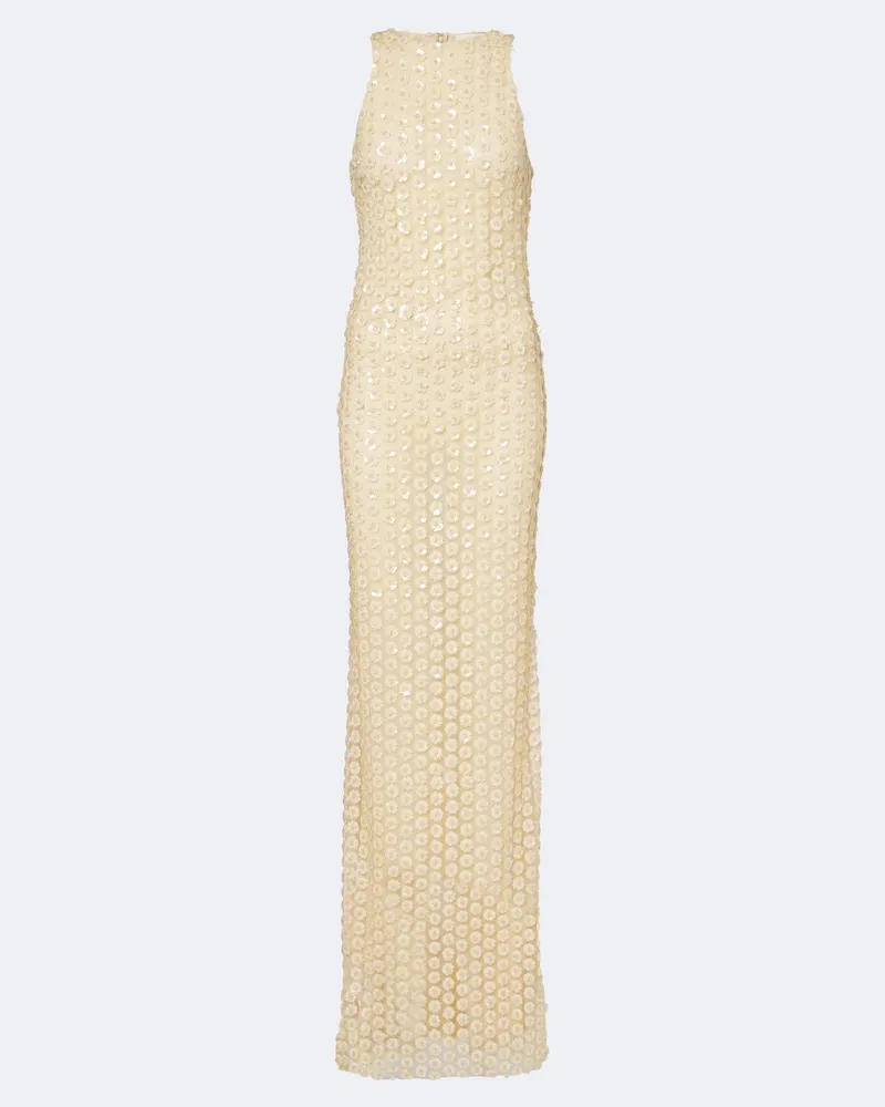 The New Arrivals Ilkyaz Ozel Verzierte Robe aus Mesh Beige