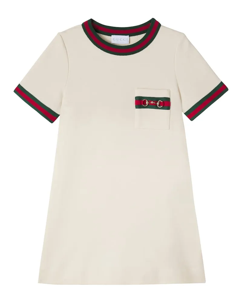 Gucci Kleid Horsebit Web Stripe aus Baumwolle Weiß