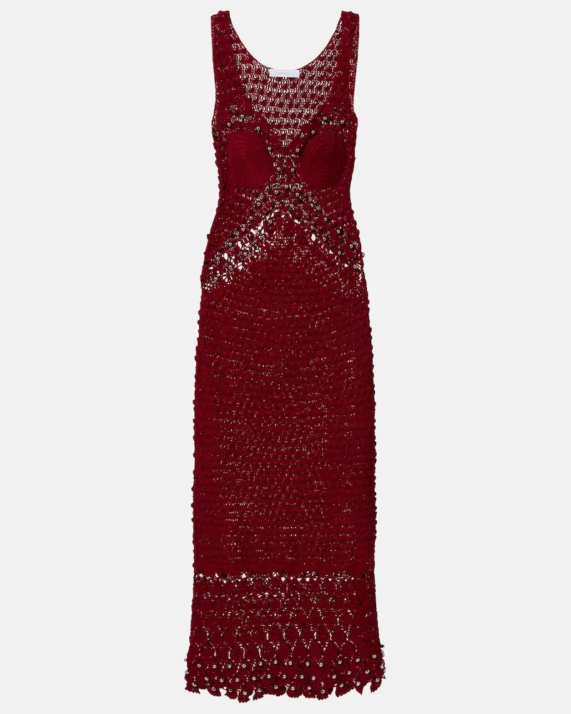 Paco Rabanne Verziertes Midikleid aus Häkelstrick Burgunderrot