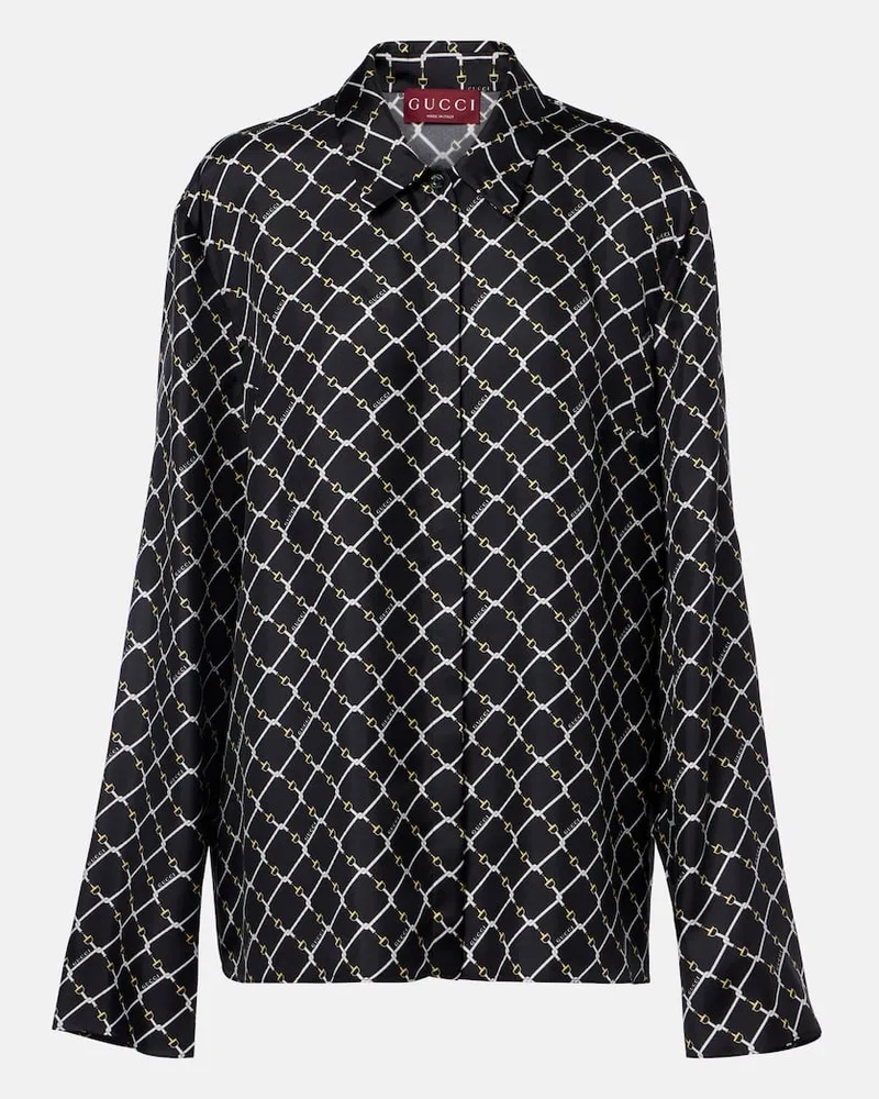 Gucci Hemd Horsebit aus Seiden-Twill Schwarz