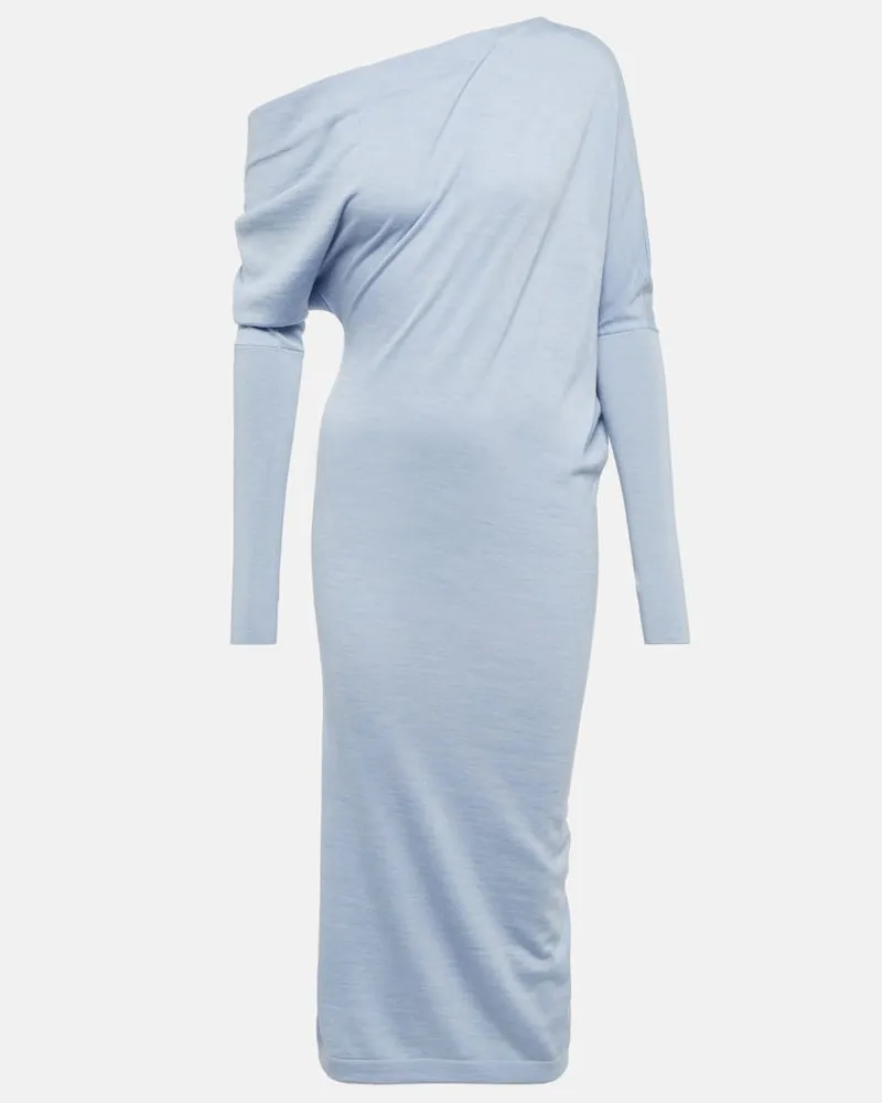 Tom Ford Midikleid aus Kaschmir und Seide Blau