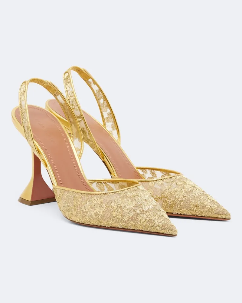 Amina Muaddi Slingback-Pumps Holli aus Spitze Gold