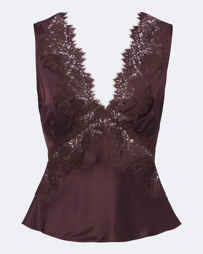 RIXO Top Emmie aus Satin mit Spitze Burgunderrot